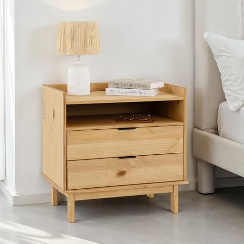 IDIMEX Nachttisch TEPERA mit 2 Schubladen und Ablagefach, Gebeizt/Gewachst – Kiefernholz Nachtschrank aus Massivholz, Naturholz Nachtkommode mit offener Ablage, stabile Holzbeine, pflegeleicht