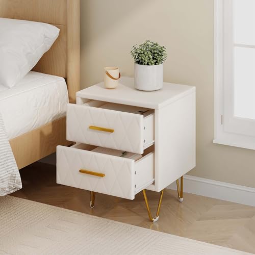 Nachttisch 2er Set Nachtschrank mit 2 Schubladen, Moderner Nachttisch Nachtkommode Beistelltisch mit Stauraum, Schubladenschrank für Schlafzimmer Wohnzimmer, (Leder, 41x35,5x51cm)