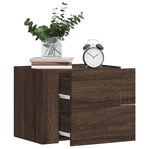 SDWEHO7 Wand-Nachttisch 2er Set, Beistelltisch mit 2 Schubladen, Büroschrank, Sofatisch für Schlafzimmer Wohnzimmer Bad und Home Lagerung, Braun Eichen-Optik 45x30x35 cm Holzwerkstoff