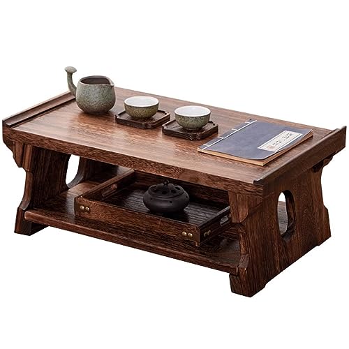 Japanischer antiker Meditationstisch, tragbar, niedrig, 60 x 35 x 23 cm, Braun