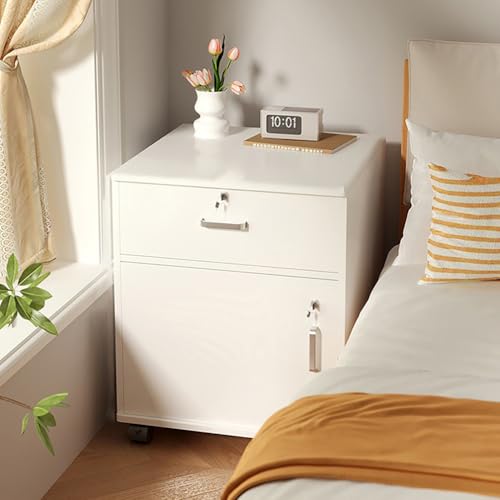 WYRNOBRX Mobiler Nachttisch Mit Rädern Modern Nachtkästchen Bürocontainer Rollbar Aktenwagen Türen 1 Schublade Aufbewahrungsschrank Für Büro Arbeitszimmer Nachtschrank Weiß,Weiß,L15*W13*H23