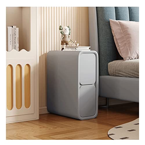 Schmaler Nachttisch mit 2 Schubladen, schmaler Nachttisch aus Mikrofaser-Leder für kleine Räume, minimalistisches Design, stilvolle Schlafzimmermöbel, platzsparender Sofatisch