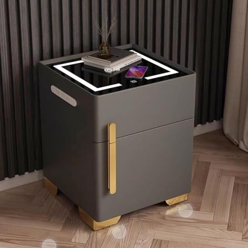 Multifunktions-Nachttisch mit unsichtbarem Safe, Nachttisch mit kabelloser Ladestation, Beistelltisch mit LED-Lichtern und USB-Aufladung, intelligenter Beistelltisch für Schlafzimmer, Wohnzimmer