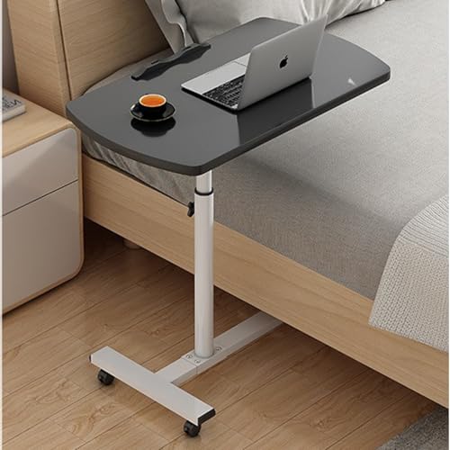 Verstellbares Betttablett Beistelltisch mit Rollen, moderner Nachttisch, mobiler Beistelltisch für Schlafzimmer, Krankenhaus, Betttische, Snacktisch zum Essen und Laptop (schwarz)