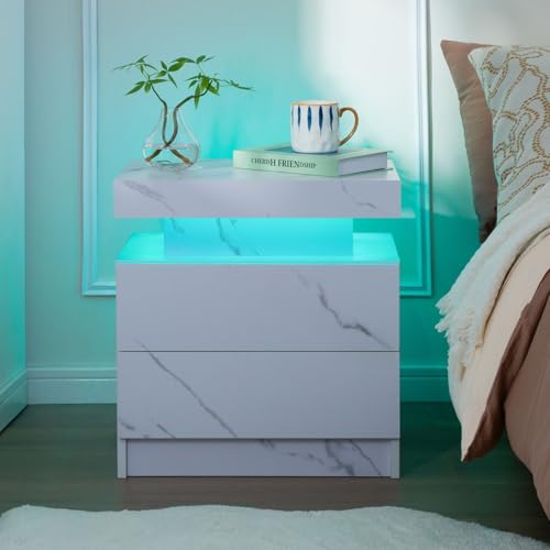 ToolArtess Nachttisch mit LED-Beleuchtung Nachttische Nachtschrank mit 2 Schubladen für Wohnzimmer, Schlafzimmer?49x35x52cm?