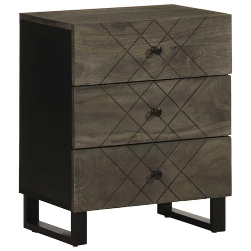Nachttisch, Beistelltisch mit Stauraum, Nachtschrank für Schlafzimmer, Wohnzimmer, Schwarz 50x33x62 cm Massivholz Mango