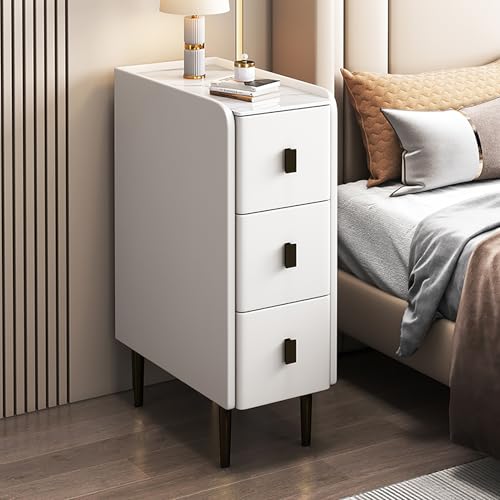 Schmaler Nachttisch, schmaler Nachttisch mit PU-Leder-Finish & Metallbeinen, moderner Aufbewahrungsschrank mit 2 Schubladen für kleine Räume, ideal für Schlafzimmer und Wohnzimmer