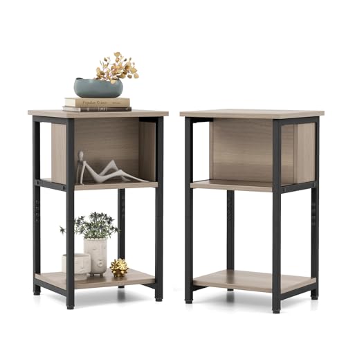 KOMFOTTEU 3-stufige Nachttisch, Besitelltisch mit Ablage 34 x 30 x 58,5 cm, Sofatisch Telefontisch schmal für Schlafzimmer Wohnzimmer, Kaffeetisch mit verstellbaren Fußpolstern (2)