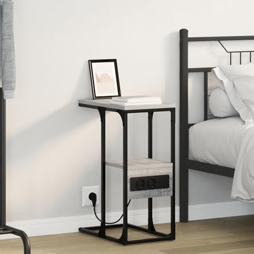 Homgoday Nachttisch Grau Sonoma 41,5 x 26 x 60,5 cm Holzwerkstoff Nightstand Model859608