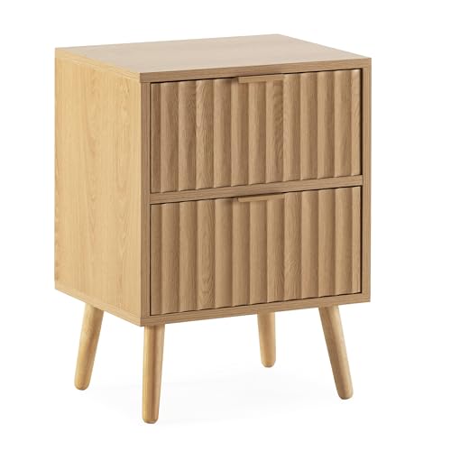 HOMN LIVING Nachttisch Regen 2 Schubladen Eiche 40 cm (Breite) 30 cm (Tiefe) 55 cm (Höhe)