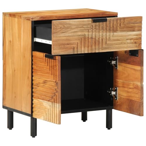 vidaXL Stylischer Industrier Nachttisch mit Akazienholzoberfläche und DREI Griffen | Elegante Stauraumlösung Nachttisch für Schlafzimmer Wohnzimmer Kompakt 50 cm B x 33 T 60 H Möbel Klein