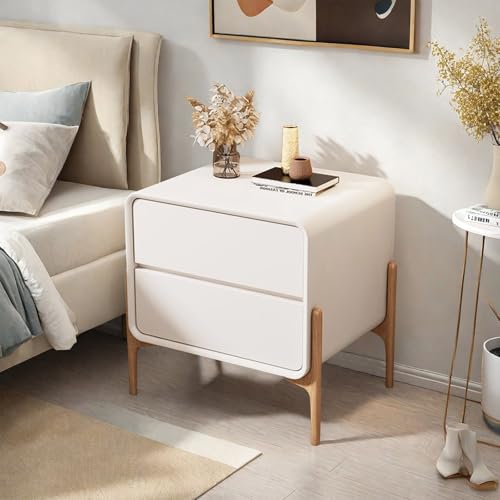 Modern 2 Schublade Nachtschrank Weiss Kunstleder Oberfläche Holz Nachttische Weiß Beistelltisch 50x40x50cm Nachtschränkchen Beine Für Wohnzimmer Büro