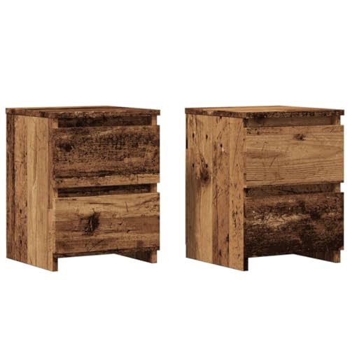 Moderner Nachttisch 2er Set, Holzwerkstoff Nachttisch mit 2 Schubladen, stilvolles Schlafzimmer und Wohnzimmer Pelz, Vintage Holz-Finish, 30x30x40cm