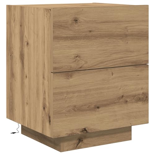 vidaXL Artisan Eichen Nachttisch mit 2 Schubladen Massivholz Nachttisch für Schlafzimmer Zeitgenössisches Design Einfache Montage erforderlich Möbel Kleines Nachttischchen Moderner Nachttisch