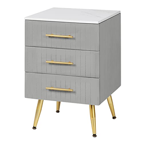 WOLTU Nachttisch Nachtschrank für Boxspringbett, 3 Schubladen aus Massivholz, Kommode mit Schubladen Sideboard, einfache Montage, Höhe Tragfähigkeit, 40,5x41x60cm, Grau TS135gr