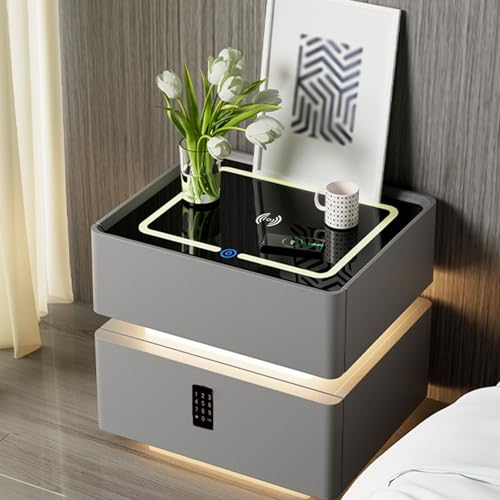 Nachttisch, Nachttisch für Schlafzimmer mit Ladestation, Levitate LED-Nachttisch mit Körpererkennungsfunktion , intelligenter Nachttisch mit Platte aus gehärtetem Glas, dekoratives Wohnzimmer (Farbe: