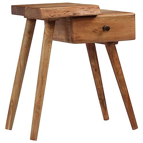 Qnhdfrt Retro Nachttisch aus Massivholz Akazie mit Schublade und Naturkante 45x32x55 cm Schmaler Beistelltisch für Schlafzimmer Vintage Design
