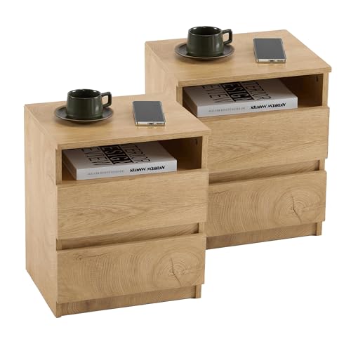 Mingone Nachttisch 2er Set für Schlafzimmer Nachtschrank mit 2 Schubladen für Wohnzimmer Nachtkommode Holz 40 x 30 cm