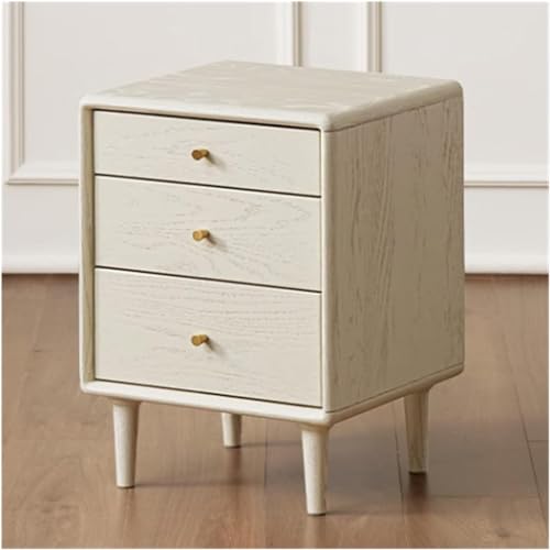 HADECOLL Nachttischkommode, Schmal, Weiß, 2Er-Set, Nachttisch Mit Abgerundeten Kanten Und Schubladen, Großes Stauraumvolumen, Nachttischmöbel Aus Holz Mit Erhöhten Beinen, Weiß, 1 Stück