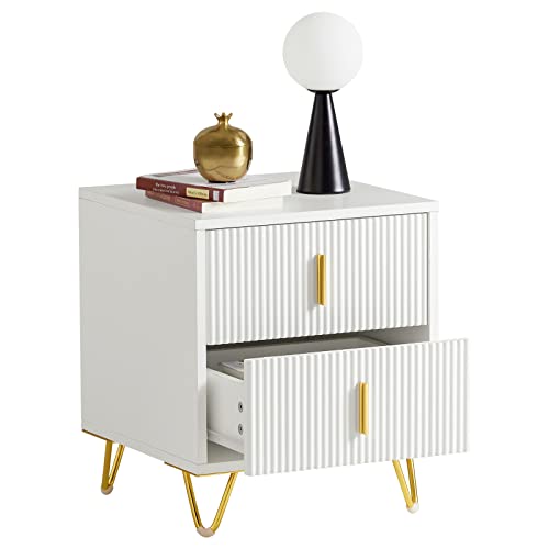 SoBuy FBT115-W Nachttisch mit 2 Schubladen für Boxspringbett Sofatisch Beistelltisch Telefontisch Nachtschrank Nachtkommode weiß BHT ca.: 40x47x40cm