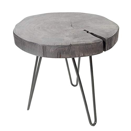 invicta INTERIOR Industrial Hocker GOA 35cm grau Akazienholz Beistelltisch mit Hairpin Legs Holzhocker Nachttisch Tisch