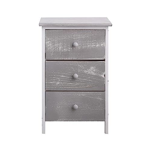 Rebecca Mobili Nachttisch im Landhausstil, Nachtschrank mit 3 Schubladen, Paulownienholz, Shabby, Weiß Grau, Schlafzimmer Badezimmer – Maße: 54 x 35 x 30 cm (HxLxB) - Art. RE4302