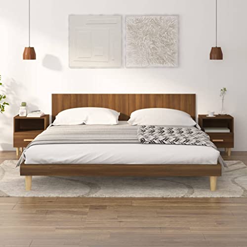 OHOOWOO Nachttische 2 STK. Braun Eichen-Optik 40x35x47 cm,Eleganter Nachttisch im skandinavischen Stil mit praktischem Stauraum und massiven Eukalyptusholzbeinen Schlafzimmer, Nachttische