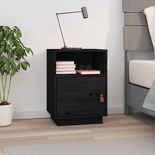 KATERYY Nachttisch Schwarz 40x34x55 cm Massivholz Kiefer,Elegantes Nachttisch aus Kiefernholz mit viel Stauraum und Flexibler Tür Schlafzimmer, Nachttische