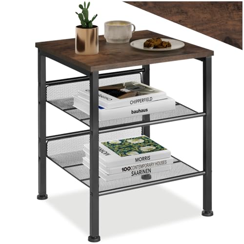 tectake® Beistelltisch Holz und Metall, Schlafzimmer Nachttisch mit 3 Ebenen, 2 Gitterablagen, Couchtisch, Wohnzimmertisch, Beistelltisch Couch - Industrial Holz dunkel, rustikal tectake® Beistelltisch Holz und Metall, Schlafzimmer Nachttisch mit 3 Ebenen, 2 Gitterablagen, Couchtisch, Wohnzimmertisch, Beistelltisch Couch - Industrial Holz dunkel, rustikal