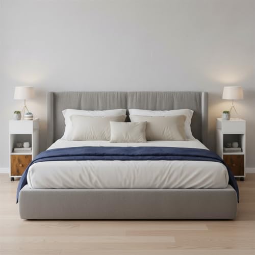 FurnitureR Nachttisch mit Rollen, 2 USB-Ports und 2 Steckdosen, mobiler Nachttisch, Aufbewahrungsschreibtisch mit Fach und Schublade, Ladestation für Schlafzimmer, 50 x 25 x 70 cm, 2 Stück