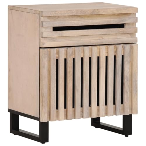 Makastle Nachttisch mit Stauraum, Night Stand Nachtschrank Schlichter Beistelltisch für Wohnzimmer Schlafzimmer, Weiß 50x34x60 cm Massivholz Mango