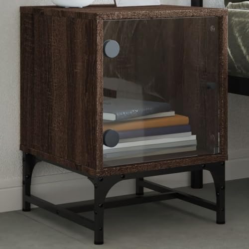 Fasba Nachttisch mit Glastür Braun Eichen-Optik 35x37x50 cm, Beistelltisch mit viel Stauraum, Nachtschrank, Nachtkommode, Nachtkonsole