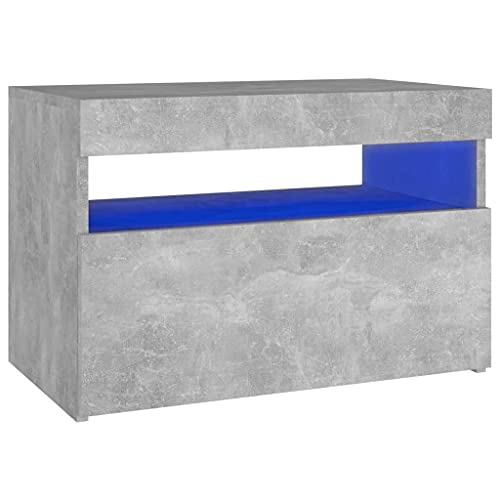 Wenjingqi 3082782 Nachttisch mit LED, Sperrholz, Grau, Beton, 60 x 35 x 40 cm