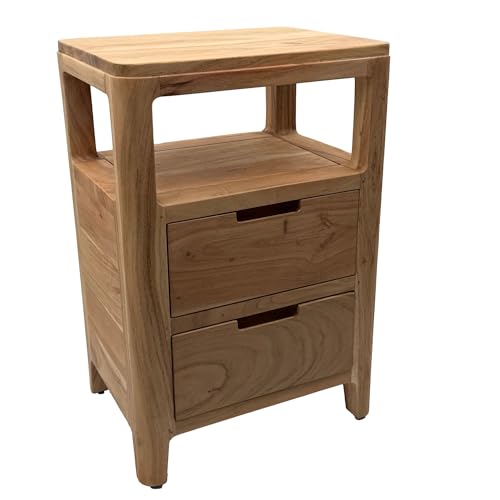 FineBuy Nachttisch Akazie Massivholz 40x60x30 cm - Nachtkonsole mit Zwei Schubladen und offenen Ablageflächen - Massivholz Nachtkästchen Boxspringbett - Nachtschrank Nachtkommode Schlafzimmer