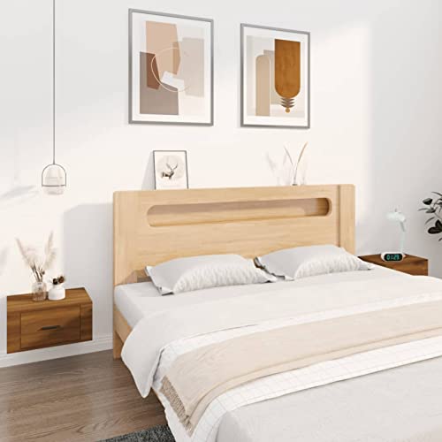 Fasba Wand-Nachttische 2 STK. Braun Eichen-Optik 50x36x25 cm, Beistelltisch mit viel Stauraum, Nachtschrank, Nachtkommode, Nachtkonsole
