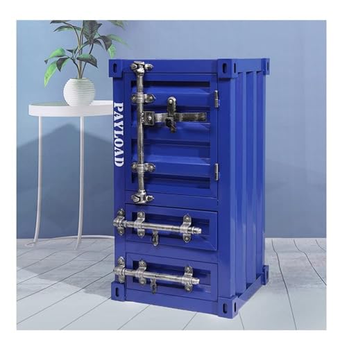 MGHRUE Metallspindschrank Industrieller Metall-Aufbewahrungsschra nk Mit Schublade, Kreativer Container-Nachttisch, Aufbewahrungsschränke, Für Zuhause, Restaurant, Bar, Fitnessstudio,Blue1