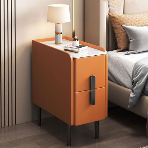 Moderner Nachttisch mit Stauraum, Kunstleder, gepolsterter Nachttisch mit 2 Schubladen, komplett montiert, kleiner Beistelltisch für Schlafsäle und kompakte Räume, 39,9 cm (L)