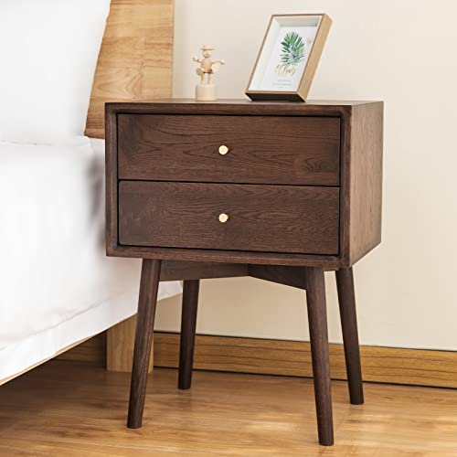 Cttasty Nachttisch, Midcentury moderner Nachttisch aus Massivholz mit Schublade, langlebig, stabil, hoch, Nachttische mit hohem Hockerbein, 45 x 35 x 50 cm (B x T x H) (Nussbaum)
