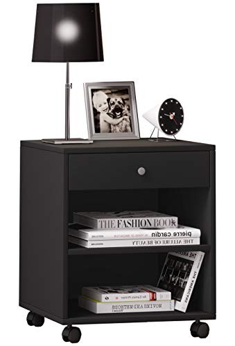 VCM Nachtschrank | Beistelltisch | Nachttisch rollbar | Maße ca. H 54 x B 45 x T 38 cm - Rolda Schwarz