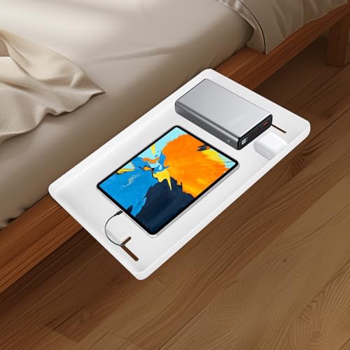 CHFUNE Nachttischregal für Bett, Bettablage mit Kabelschlitz, Clip-on-Organizer, Nachttisch für Etagenbett und Boxspringbett, Tragfähigkeit 20kg, 32 * 23.3 * 5.3 cm, Weiß