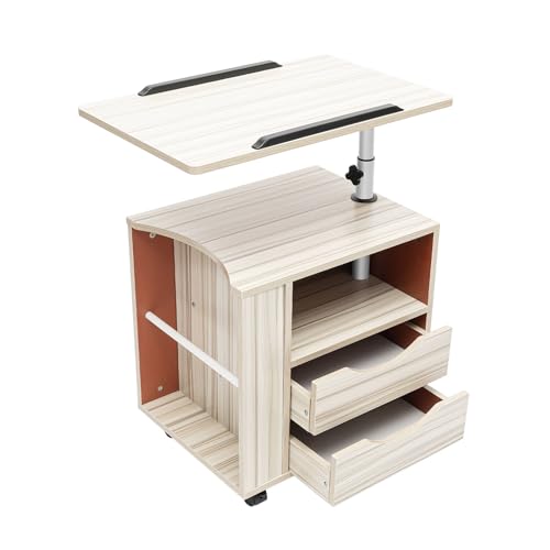 WINZING ?Drehbarer Nachttisch mit 360° Rotation & verstellbaren Rollen, Funktionaler Beistelltisch für Schlafzimmer/Wohnzimmer/B üro, Höhenverstellbar, Stabiler MDF-Tisch mit Stauraum & Griffschale