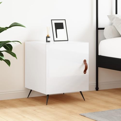Snsowed Nachttisch Hochglanz-Weiß 40x40x50 cm Holzwerkstoff, Nachtschrank, Nachtkästchen, Bedside Table, Nachtkommode, Nightstand, Nachttischschrank, Nachtkonsole827504