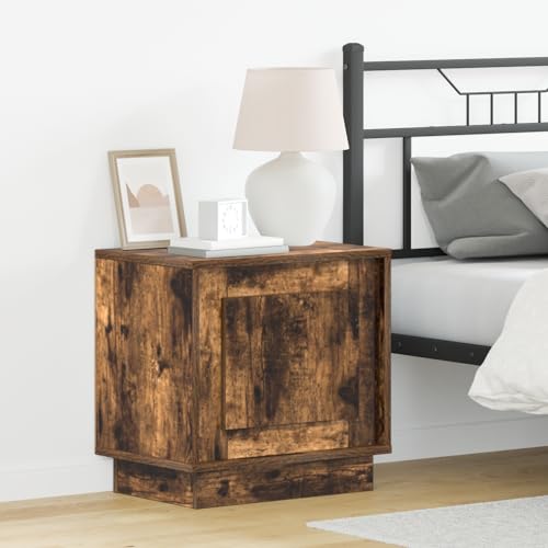 CongVVFV Nachttisch mit LED-Beleuchtung in Räuchereiche 44x34,5x45 cm, moderner Beistelltisch mit Touch-Schalter fürs Schlafzimmer, kompakter Sideboard Tisch aus langlebigem