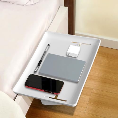 Lacusmall Nachttisch Regal, BedShelfie Tablett Nachttischregal Regal für Bett mit Kabelführung, Clip-On-Nachttisch, Tablett-Organizer ca.: 32 * 23.5cm, Weiß