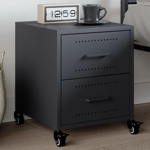 Iiaky Nachttisch Nachtschrank Bedside Table Beistellschrank Nightstand Nachttischschrank Anthrazit 36x39x43,5 cm Stahl // 846630