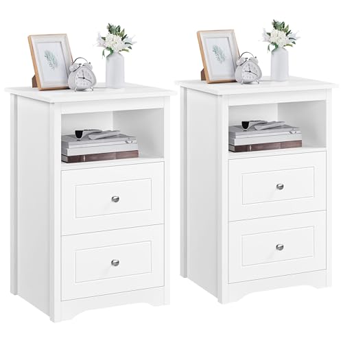 Yaheetech 2er Set Nachtschrank Nachttisch Nachtkommode mit 2 Schubladen Kommode aus Holz Boxspringbett Ablagetisch für Schlafzimmer Wohnzimmer, 73, 5 cm hoch