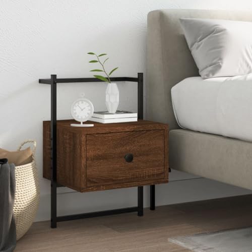 Fasba Wand-Nachttisch Braun Eiche 35x30x51 cm Holzwerkstoff, Beistelltisch mit viel Stauraum, Nachtschrank, Nachtkommode, Nachtkonsole