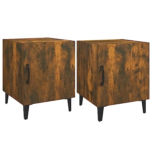Eleganz Nachttische 2 STK. aus Räuchereiche Holzwerkstoff & Metall - Modern & Langlebig für Schlafzimmer & Gästezimmer - Platzsparend & Stilvoll