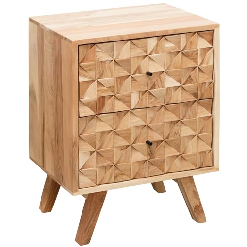 KADIMA DESIGN Nachtkonsole Rewa 44x61x35cm Akazie Massivholz Nachtschrank Hoch | Landhaus Nachtkommode Boxspringbett | Nachttisch Schubladen | Nachtkästchen Nachttischschrank Holz |