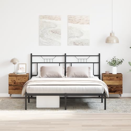 Qnhdfrt Rustikale Nachttische aus Recyceltem Massivholz 2er Set Braun Verwittert 40x35x50 cm mit 4 Schubladen Beistelltisch für Schlafzimmer Vintage Design
